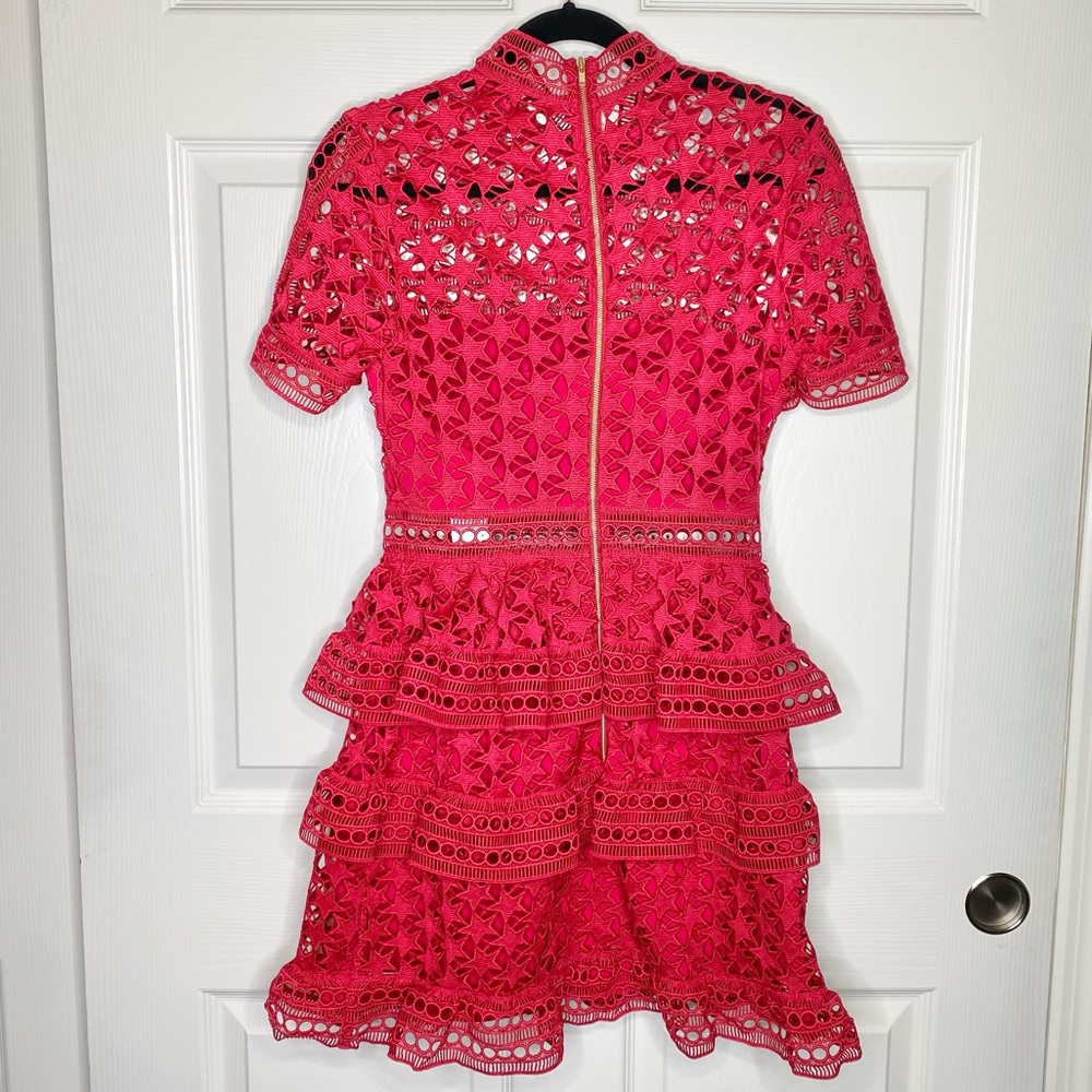 Self Portrait Red Star High Neck Guipure Lace Paneled Mini Dress Size 4 NWT - Picture 11 of 14